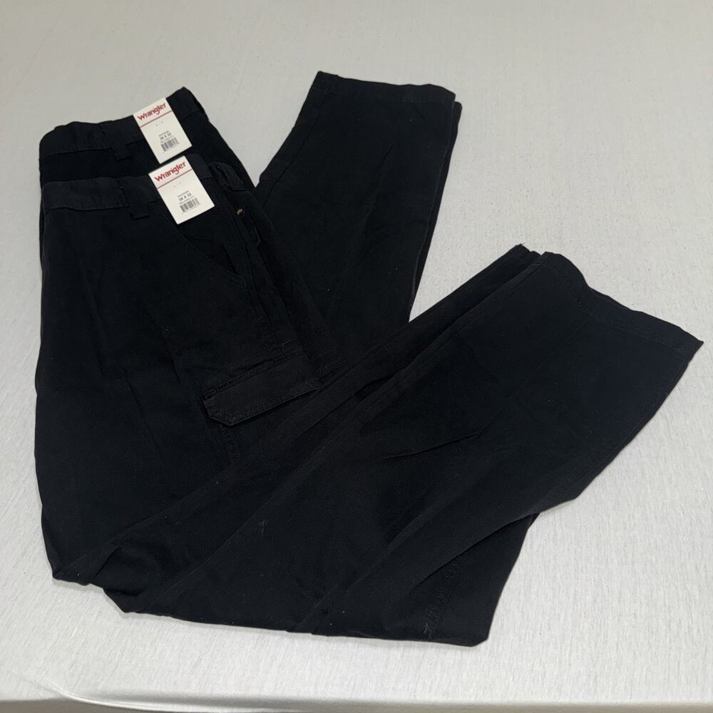 Wrangler Mens Relaxed Fit Cargo Black Cotton Pants Size 38x32 Workwear Lot Of 2